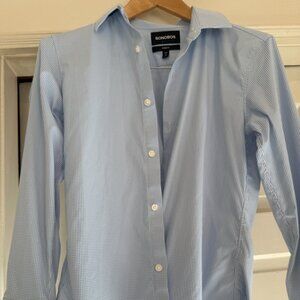 Bonobos Blue/White Checked Formal Dress Shirt with Collar Stays - XS